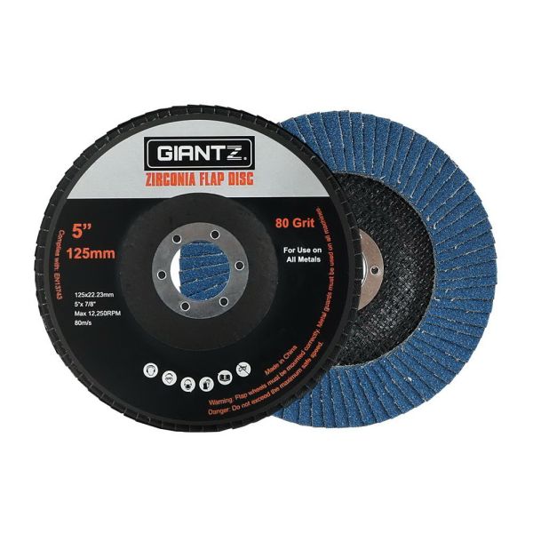 Giantz 100 PCS Zirconia Sanding Flap Disc 5 125mm 80Grit Angle Grinding Wheel