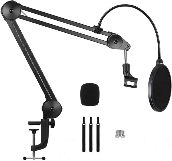 Heavy Duty Microphone Arm Microphone Stand Suspension Scissor Boom Stands with 6 Pop Filter and Cable Ties for Recording