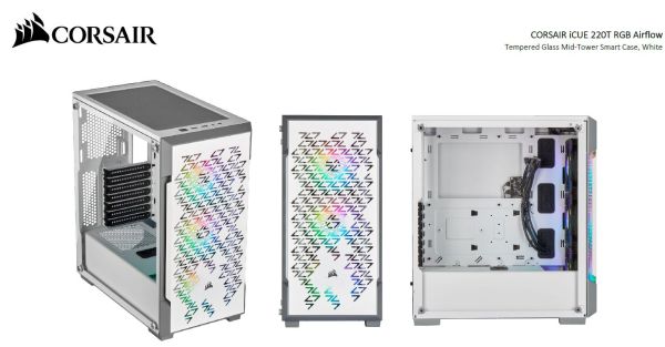 CORSAIR iCUE 220T RGB Airflow Smart ATX, mATX, Mini-ITX Case - White. s