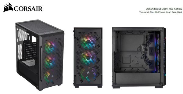 CORSAIR iCUE 220T RGB Airflow Smart ATX, mATX, Mini-ITX Case - Black s