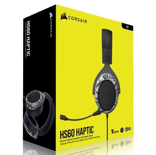 CORSAIR HS60 HAPTIC Stereo Gaming Headset with Haptic Bass - Black with Camouflage Black and White Headset Cover