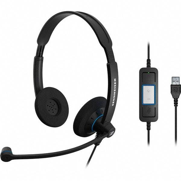 SENNHEISER SC60 Binaural Wideband Office headset, integrated call control, USB connect, Activegard protection, large ear pad, noise cancel mic, 2 yr