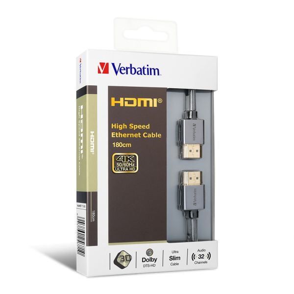 VERBATIM HDMI Cable with Ethernet V2.0 Extra Slim 180cm