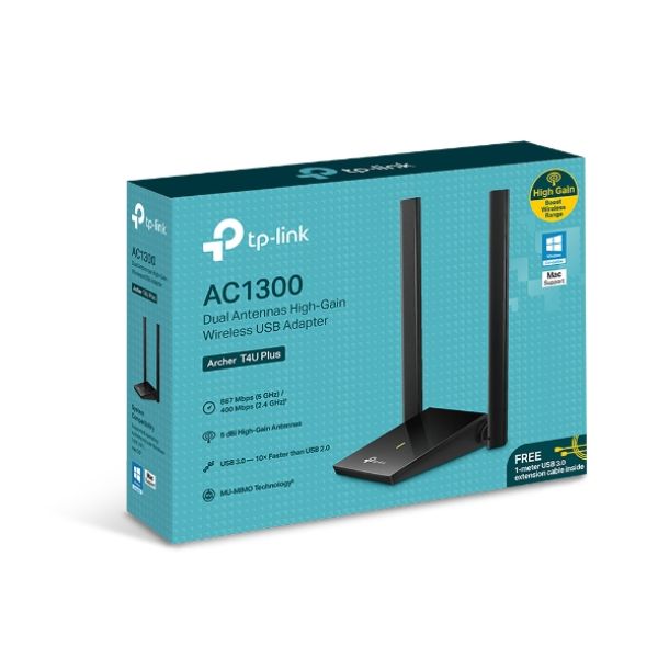 TP-LINK Archer T4U Plus AC1300 Dual Antennas High-Gain Wireless USB Adapter