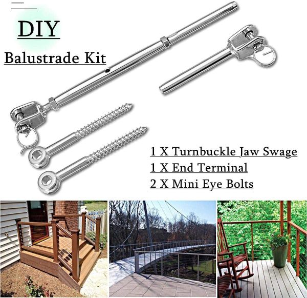 Wire Rope DIY Balustrade Kit Jaw/Swage Fork Terminal Eye Bolts Turnbuckle