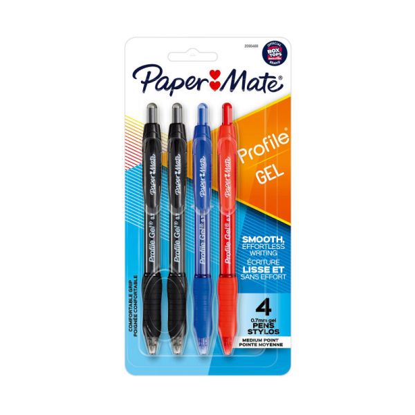 PAPER MATE Prfl Gel 0.7mm Ast Pack of 4 Box of 6