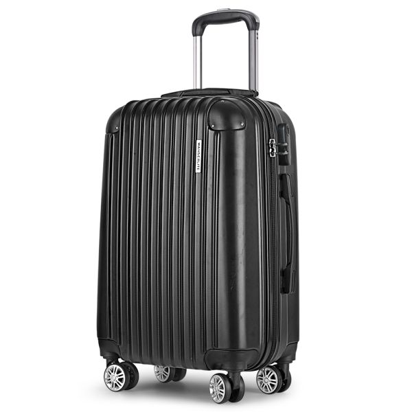 Wanderlite 24 66cm Luggage Trolley Travel Set Suitcase Carry On Hard Case TSA Lock Lightweight Black