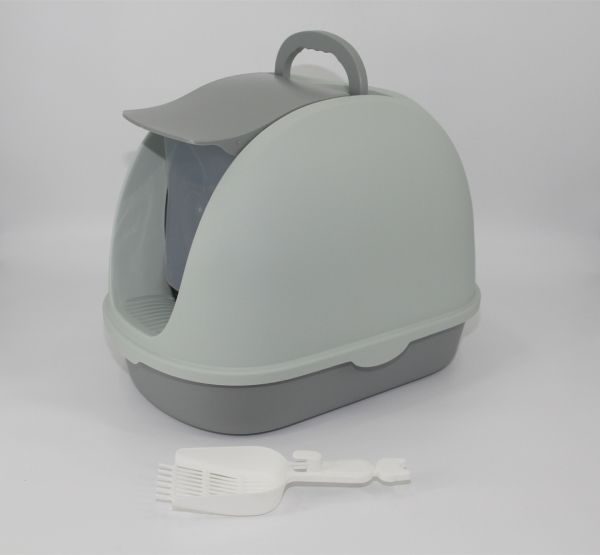 YES4PETS Portable Hooded Cat Toilet Litter Box Tray House with Scoop and Grid Tray Grey
