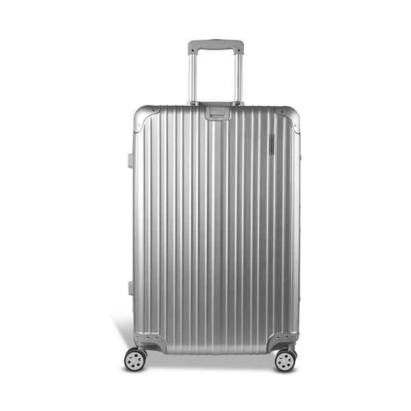 Wanderlite 28 Luggage Trolley Travel Suitcase Set TSA Carry On Lightweight Aluminum Silver