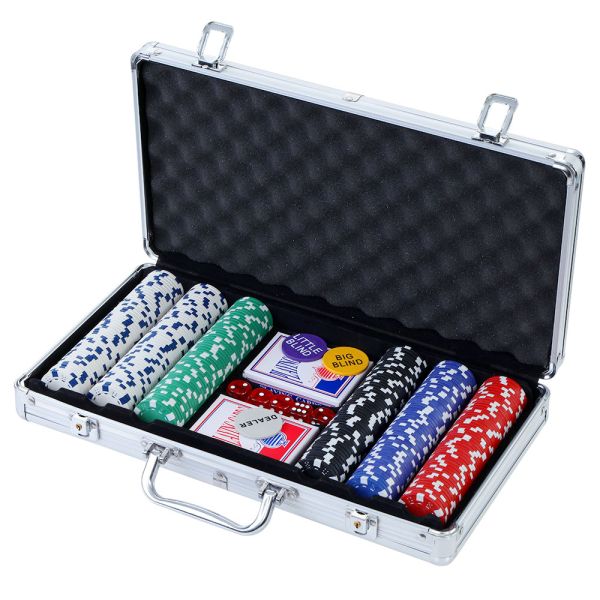 300pcs Poker Chips Set Casino Texas Holdem Gambling Party Game Dice Cards Case
