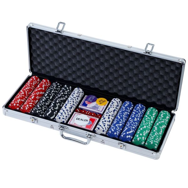 500pcs Poker Chips Set Casino Texas Holdem Gambling Party Game Dice Cards Case