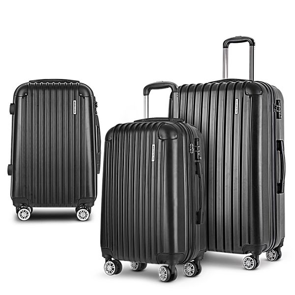 Wanderlite Luggage Set 3pc 20 24 28 Suitcase Hardcase Trolley Travel Black