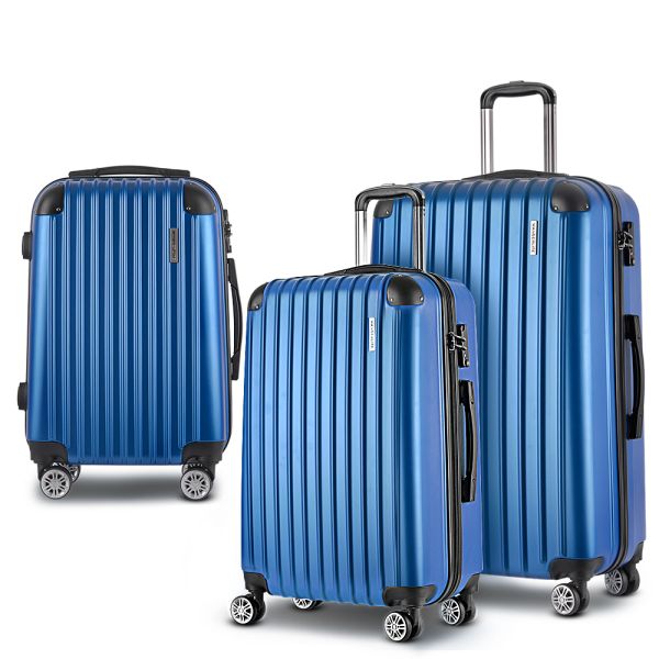Wanderlite Luggage Set 3pc 20 24 28 Suitcase Hardcase Trolley Travel Blue