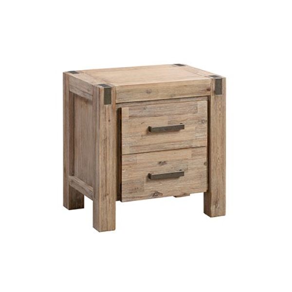Bedside Table 2 drawers Night Stand in Solid Acacia Wood Oak Colour