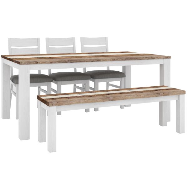 Orville 5pc Dining Set 1.8m Table 3 Chair 1.5m Bench Solid Timber - Multi Color