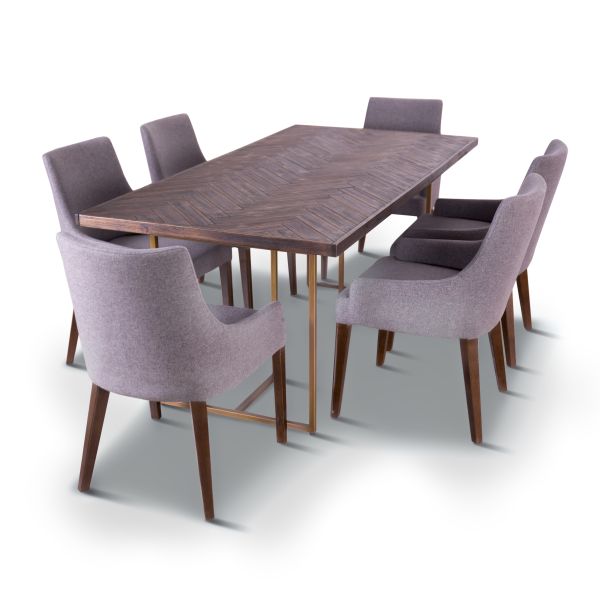 Tuberose 7pc Dining Set 180cm Table 6 Fabric Chair Solid Acacia Wood - Brown