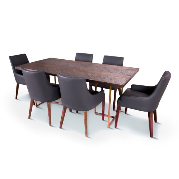Tuberose 7pc Dining Set 180cm Table 6 PU Chair Solid Acacia Wood Timber - Brown