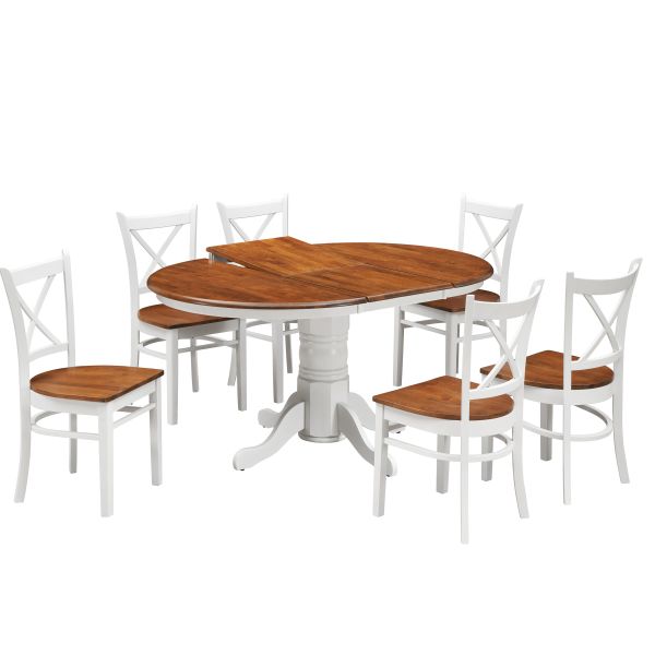 Lupin 7pc Dining Set 150cm Extendable Pedestral Table 4 Timber Chair - White Oak