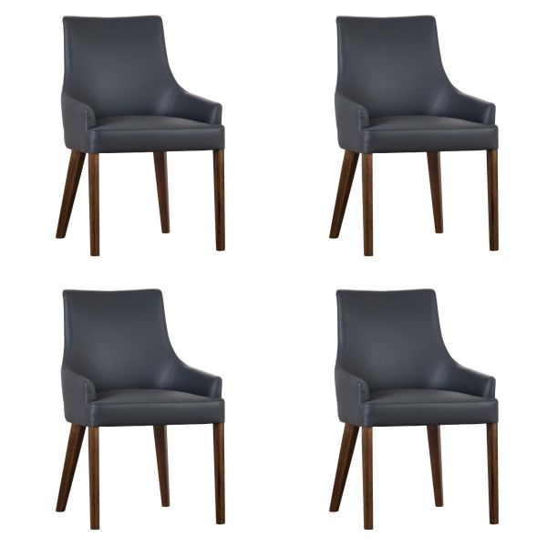 Tuberose Dining Chair Set of 4 PU Leather Solid Acacia Wood Furniture Dark Grey