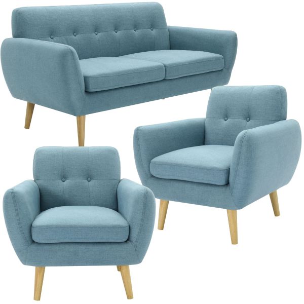 Dane 3 + 1 + 1 Seater Fabric Upholstered Sofa Armchair Lounge Couch - Blue