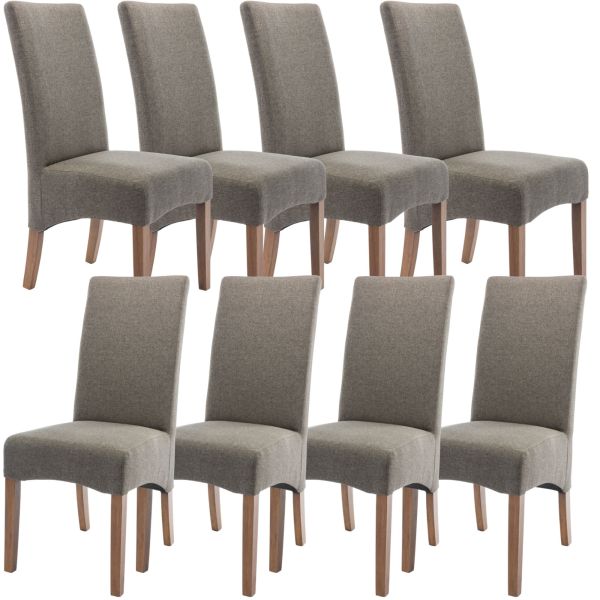 Aksa Fabric Upholstered Dining Chair Set of 8 Solid Pine Wood Furniture - Grey