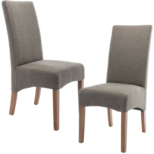 Aksa Fabric Upholstered Dining Chair Set of 2 Solid Pine Wood Furniture - Grey