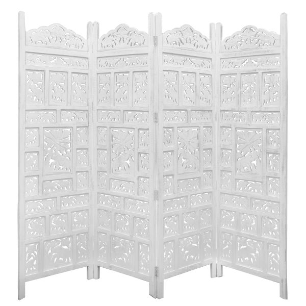 Elephant 4 Panel Room Divider Screen Privacy Shoji Timber Wood Stand - White