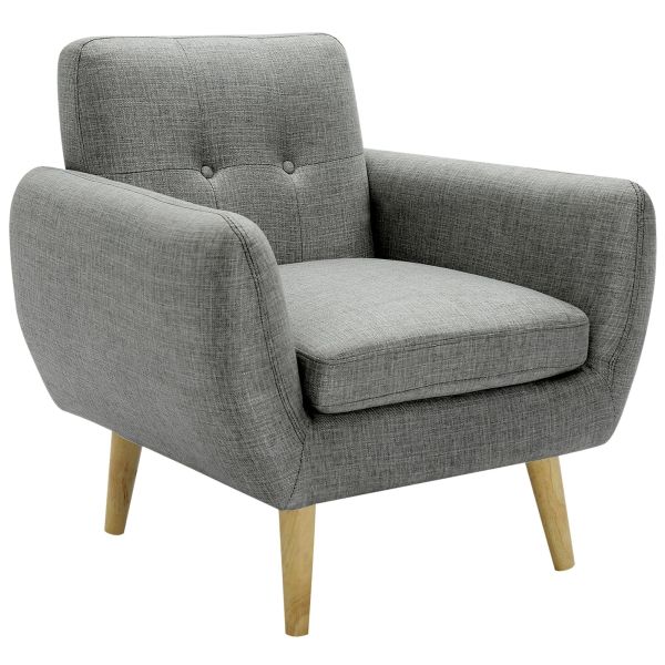 Dane Single Seater Fabric Upholstered Sofa Armchair Lounge Couch - Mid Grey