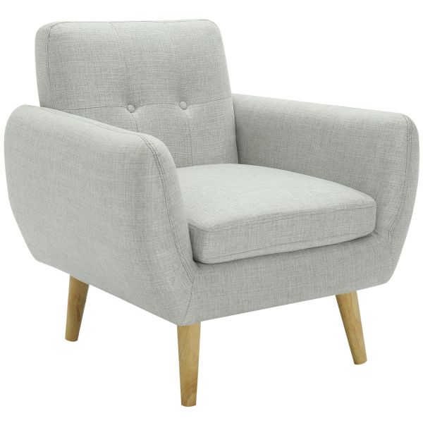 Dane Single Seater Fabric Upholstered Sofa Armchair Lounge Couch - Light Grey