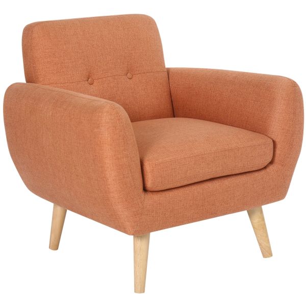 Dane Single Seater Fabric Upholstered Sofa Armchair Lounge Couch - Orange