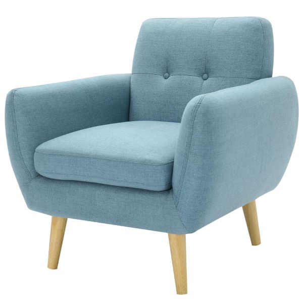 Dane Single Seater Fabric Upholstered Sofa Armchair Lounge Couch - Blue