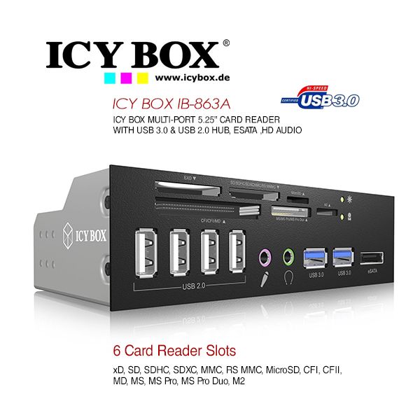 ICY BOX 5.25 Card Reader with multiport front panel (IB-863a-B)
