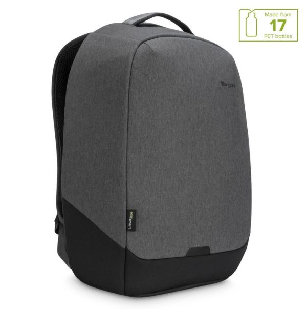 TARGUS 15.6 Cypress EcoSmart Security Backpack for Laptop Notebook Tablet - Up to 15.6, Made with 17 Recycled Pastic Water Bottles - Grey 21L