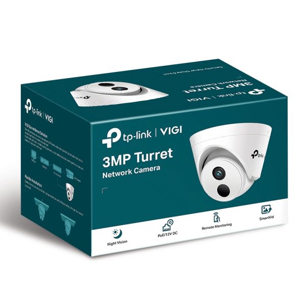 TP-LINK VIGI C400HP-2.8 3MP Turret Network Camera, 2.8mm Lens, Smart Detection, Smart IR, WDR, 3D NDR, Night Vision, H.265+, PoE/12V DC