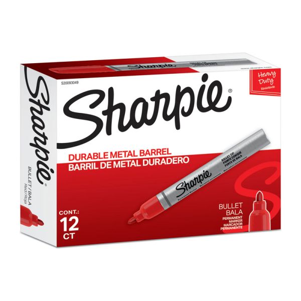 SHARPIE Metal Finish Permanent Marker Bullet Tip Red Box of 12