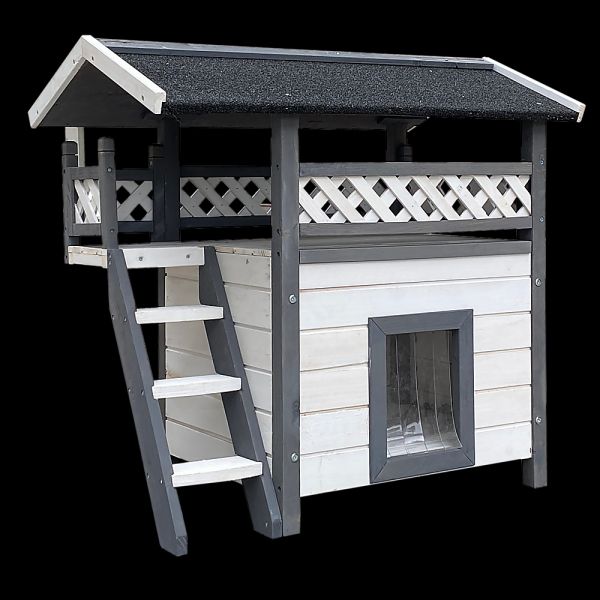 Cat House Weatherproof 2-Story Indoor Outdoor Wooden Shelter Bitumen Roof