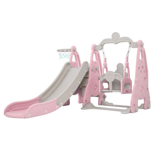Keezi Kids Slide Swing Set Basketball Hoop Outdoor Playground Toys 170cm Pink
