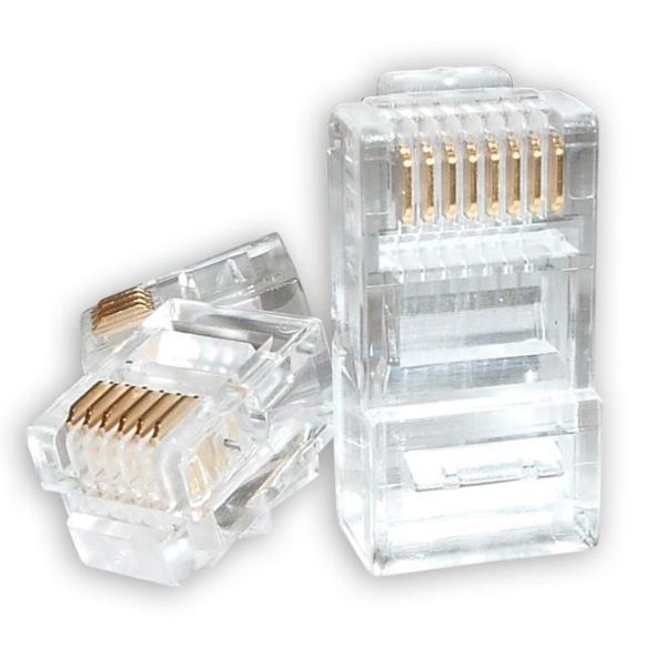 ASTROTEK RJ45 Connector Modular Plug Crimp 8P8C CAT5e LAN Network Ethernet Head 2 Prong Blade 3u Transparent (20/pack) CBATP-8P8C-5E-2